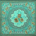 Square Machine Washable Medallion Turquoise French Area Rugs, wshtr922turq