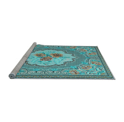 Sideview of Machine Washable Medallion Light Blue French Rug, wshtr922lblu