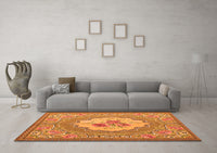 Machine Washable Medallion Orange French Rug, wshtr922org