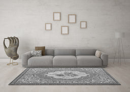 Machine Washable Medallion Gray French Rug in a Living Room,, wshtr922gry