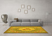 Machine Washable Medallion Yellow French Rug in a Living Room, wshtr922yw