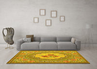 Machine Washable Medallion Yellow French Rug, wshtr922yw