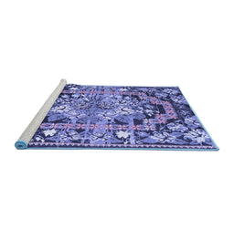 Sideview of Machine Washable Medallion Blue French Rug, wshtr923blu