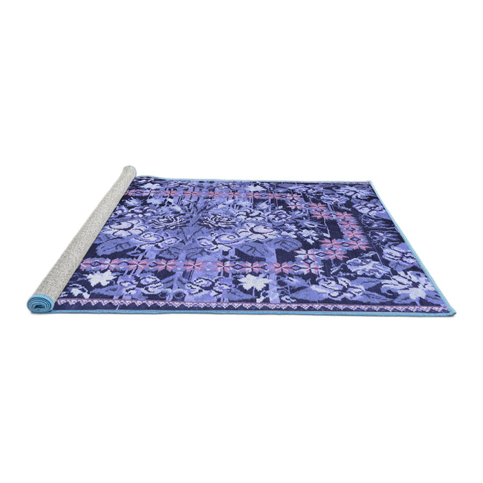 Sideview of Machine Washable Medallion Blue French Rug, wshtr923blu