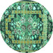 Round Medallion Turquoise French Rug, tr923turq