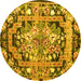 Round Machine Washable Medallion Yellow French Rug, wshtr923yw