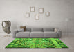 Machine Washable Medallion Green French Area Rugs in a Living Room,, wshtr923grn