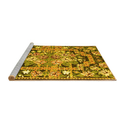 Sideview of Machine Washable Medallion Yellow French Rug, wshtr923yw