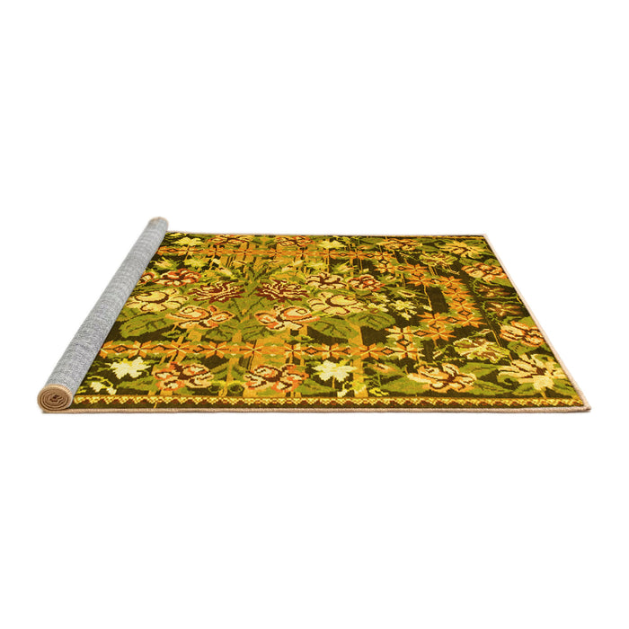 Sideview of Machine Washable Medallion Yellow French Rug, wshtr923yw