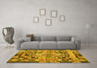 Machine Washable Medallion Yellow French Rug in a Living Room, wshtr923yw