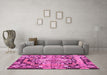 Machine Washable Medallion Pink French Rug in a Living Room, wshtr923pnk