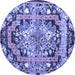 Round Machine Washable Medallion Blue French Rug, wshtr923blu