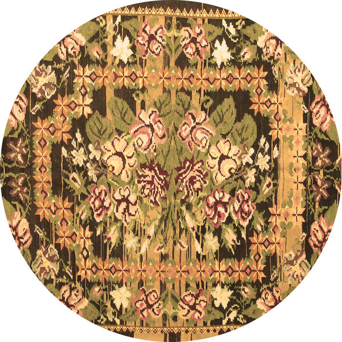 Round Machine Washable Medallion Brown French Rug, wshtr923brn