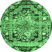 Round Machine Washable Medallion Emerald Green French Area Rugs, wshtr923emgrn