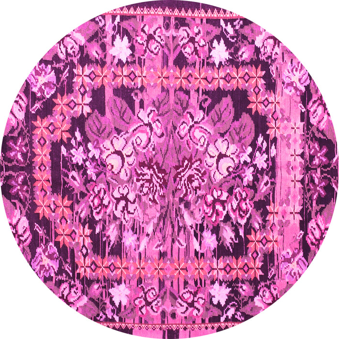 Round Machine Washable Medallion Pink French Rug, wshtr923pnk