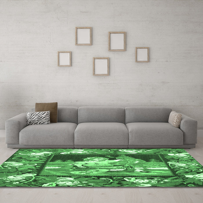 Machine Washable Medallion Emerald Green French Area Rugs in a Living Room,, wshtr924emgrn