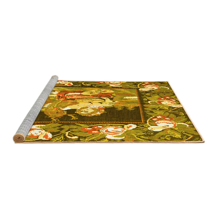 Sideview of Machine Washable Medallion Yellow French Rug, wshtr924yw