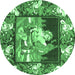 Round Machine Washable Medallion Emerald Green French Area Rugs, wshtr924emgrn