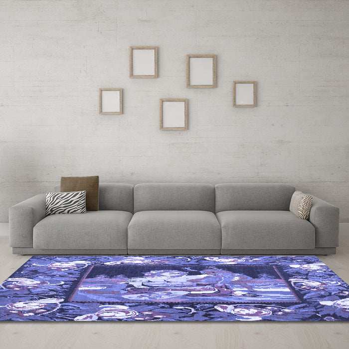 Machine Washable Medallion Blue French Rug in a Living Room, wshtr924blu
