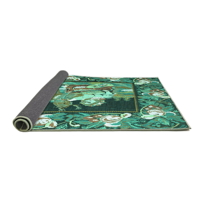 Sideview of Medallion Turquoise French Rug, tr924turq