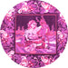 Round Machine Washable Medallion Pink French Rug, wshtr924pnk