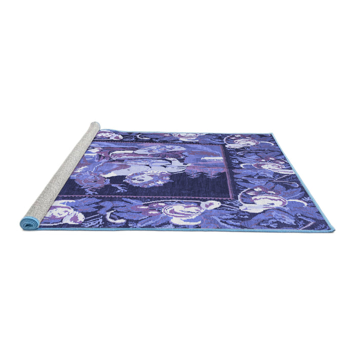 Sideview of Machine Washable Medallion Blue French Rug, wshtr924blu