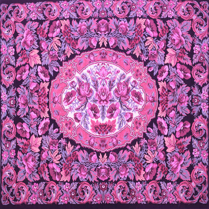 Square Machine Washable Medallion Purple French Area Rugs, wshtr925pur