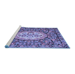 Sideview of Machine Washable Medallion Blue French Rug, wshtr925blu