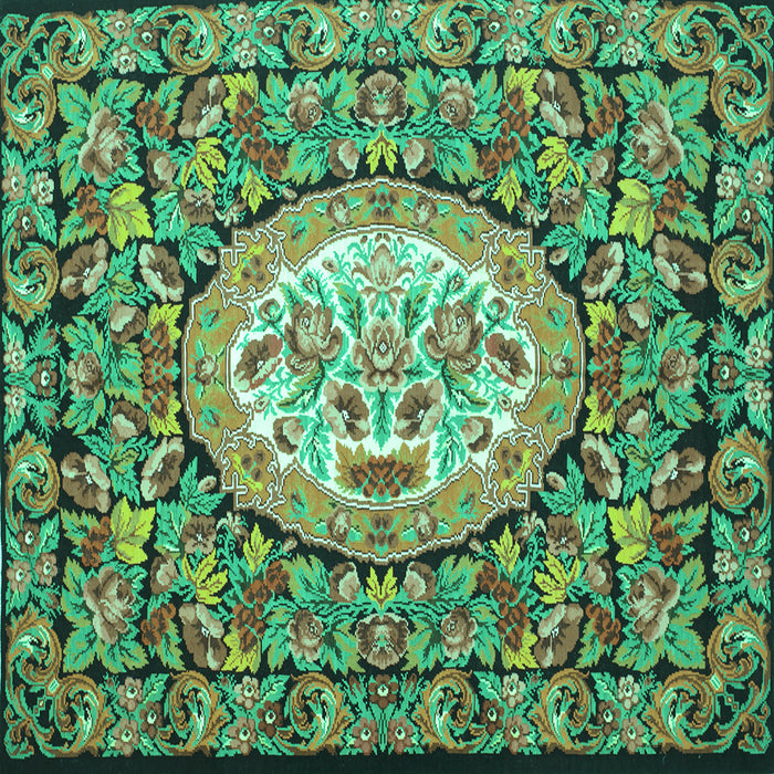 Square Machine Washable Medallion Turquoise French Area Rugs, wshtr925turq