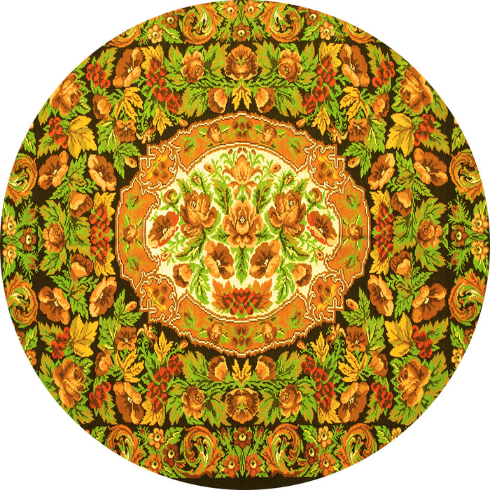 Round Machine Washable Medallion Yellow French Rug, wshtr925yw