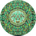 Round Machine Washable Medallion Turquoise French Area Rugs, wshtr925turq