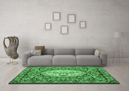 Machine Washable Medallion Emerald Green French Area Rugs in a Living Room,, wshtr925emgrn