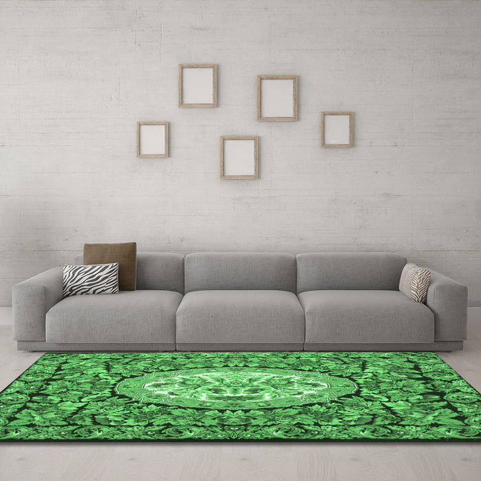 Machine Washable Medallion Emerald Green French Area Rugs in a Living Room,, wshtr925emgrn