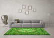 Machine Washable Medallion Green French Area Rugs in a Living Room,, wshtr925grn