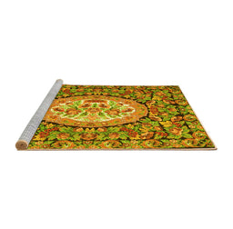 Sideview of Machine Washable Medallion Yellow French Rug, wshtr925yw