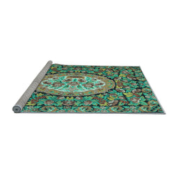 Sideview of Machine Washable Medallion Light Blue French Rug, wshtr925lblu