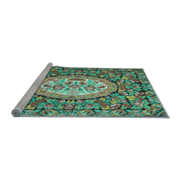 Sideview of Machine Washable Medallion Light Blue French Rug, wshtr925lblu
