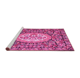 Sideview of Machine Washable Medallion Pink French Rug, wshtr925pnk