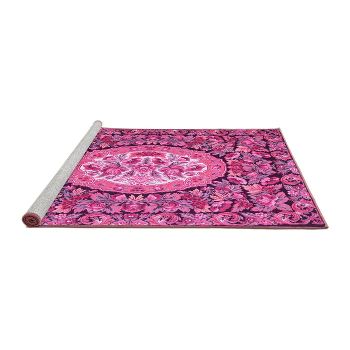 Sideview of Machine Washable Medallion Pink French Rug, wshtr925pnk