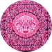 Round Machine Washable Medallion Pink French Rug, wshtr925pnk
