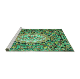 Sideview of Machine Washable Medallion Turquoise French Area Rugs, wshtr925turq