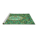 Sideview of Machine Washable Medallion Turquoise French Area Rugs, wshtr925turq