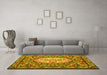 Machine Washable Medallion Yellow French Rug in a Living Room, wshtr925yw