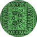 Round Machine Washable Persian Emerald Green Traditional Area Rugs, wshtr926emgrn