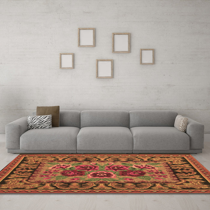 Machine Washable Persian Brown Traditional Rug in a Living Room,, wshtr926brn