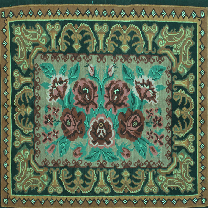 Square Machine Washable Persian Turquoise Traditional Area Rugs, wshtr926turq
