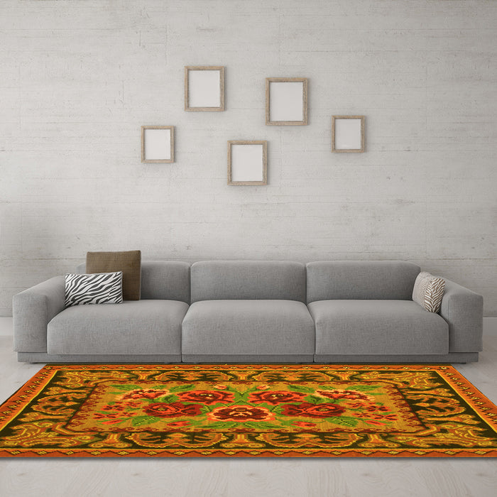 Machine Washable Persian Yellow Traditional Rug in a Living Room, wshtr926yw