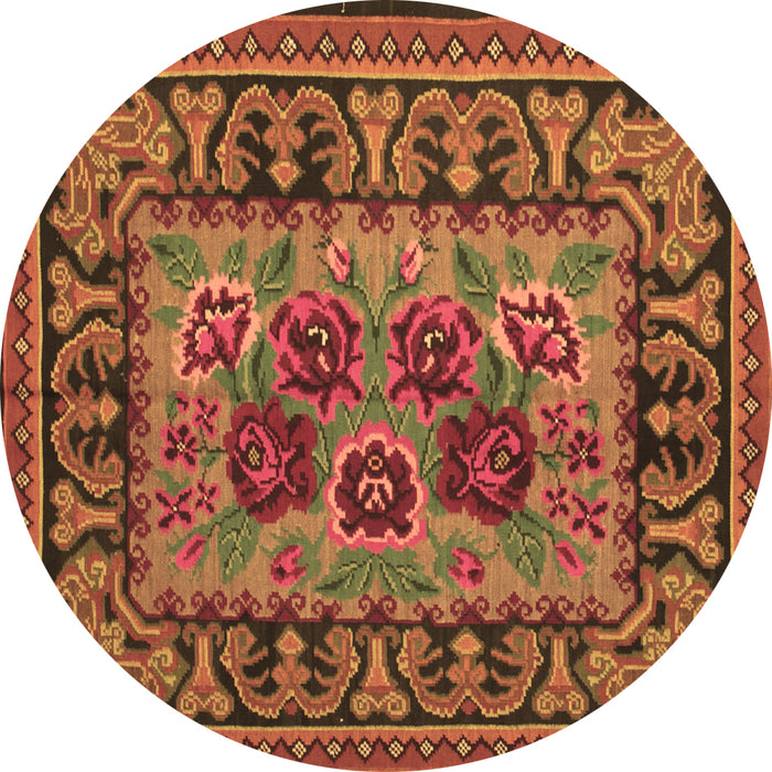 Round Persian Brown Traditional Rug, tr926brn