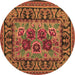 Round Persian Brown Traditional Rug, tr926brn