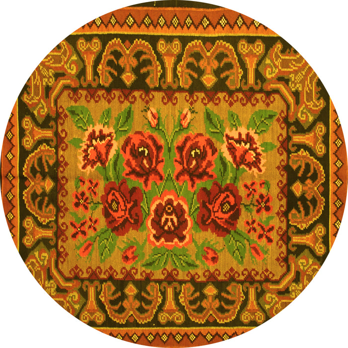 Round Machine Washable Persian Yellow Traditional Rug, wshtr926yw